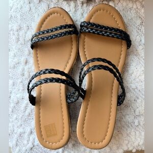 Black Braided Low/Med Wedge Sandals